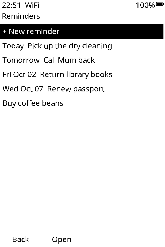 Reminders list with due dates